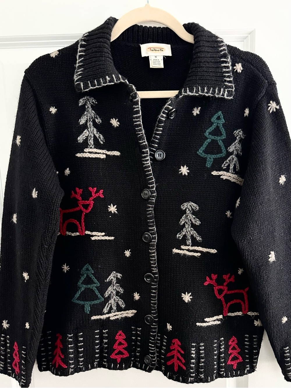 Vintage 90s Wool Embroidered Holiday Cardigan Sweater - Grandmacore / Teacher